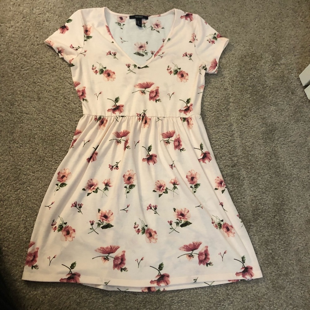Pink floral V neck dress